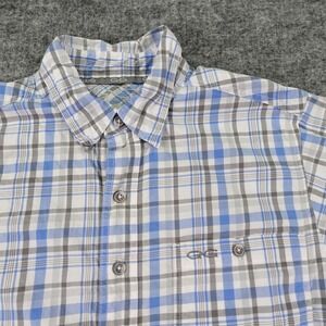 GameGuard Plaid Shirt‎ Mens Small Blue Gray Short Sleeve Cotton Fishing Vented